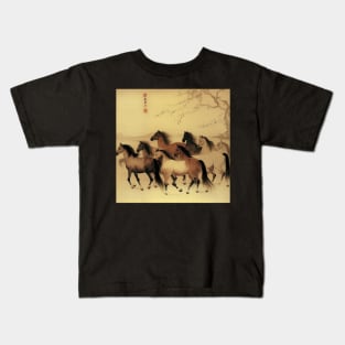 Chinese painting horses in motion Kids T-Shirt